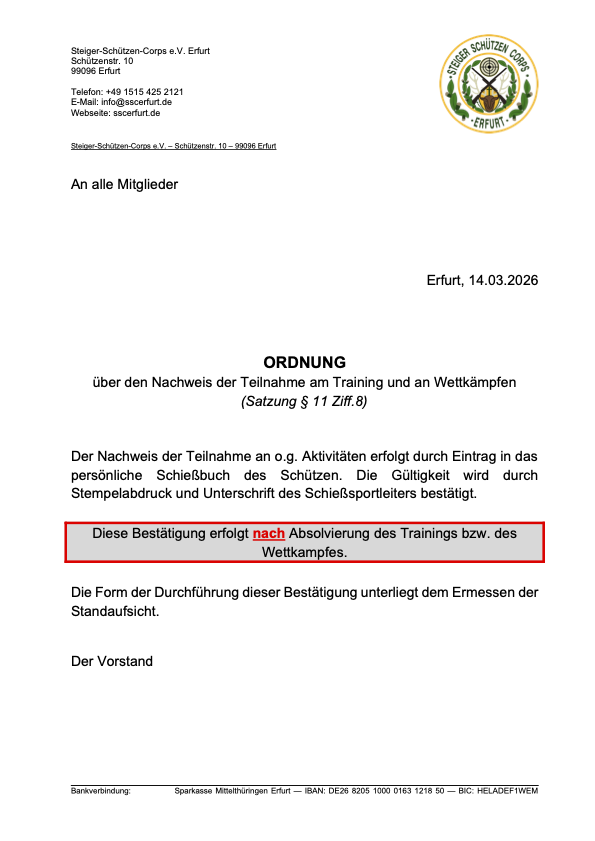 Ordnung - Nachweis der Teilnahme